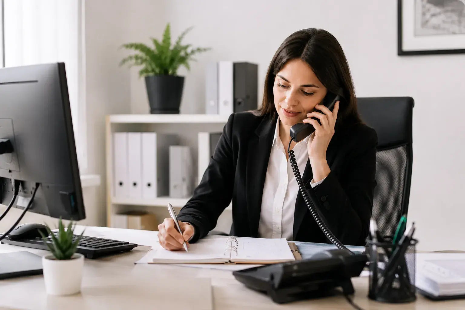 Bureau organisé avec agenda et ordinateur